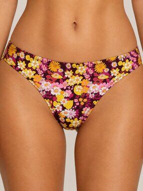 Aerie Size XL Burgundy Purple Yellow Floral Daisy Bikini Swimsuit‎ Swim Bottoms
